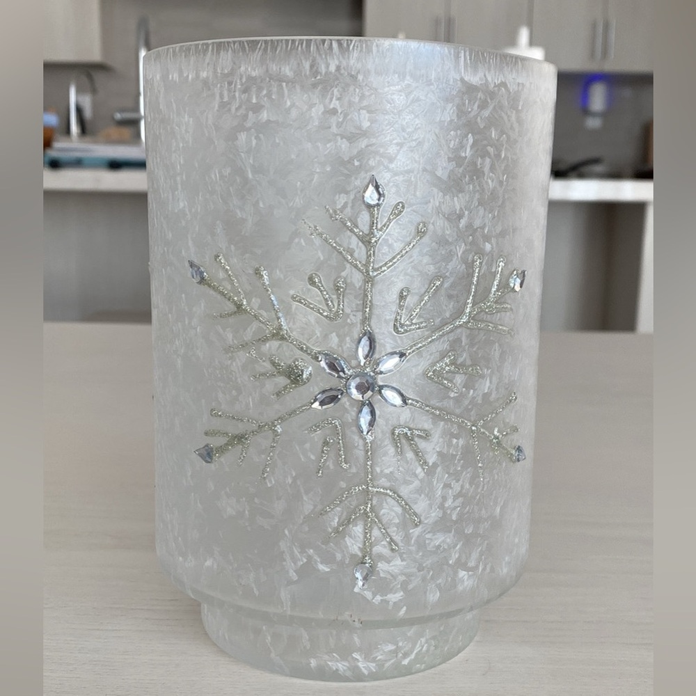 Snowflake holiday Christmas frosted glass vase candle holder